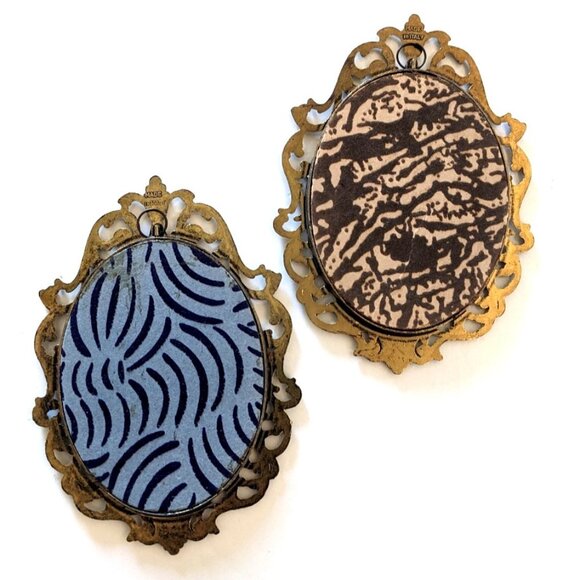 Lot Of 2 Vintage Ornate Framed Pictures Oval Brass Wall Hanging 6" Made In Italy - Picture 4 of 8